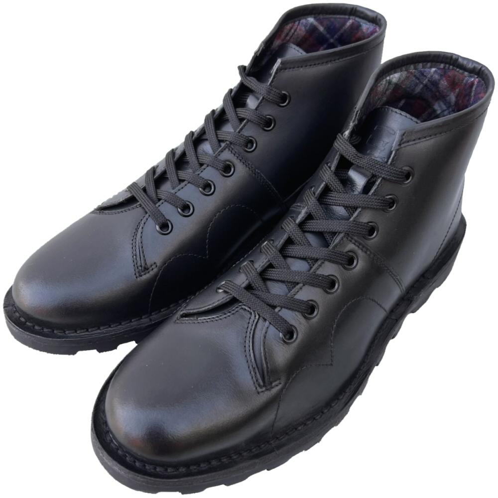 Grafters Retro Treaded Sole Leather Monkey Boots Black