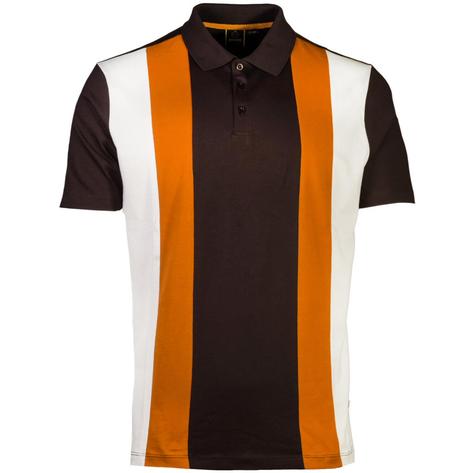 Merc London Block Stripe Polo Shirt Dark Brown