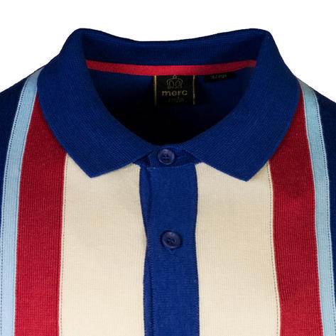 Merc London Button Thru Stripe Polo Shirt Blue Thumbnail 2