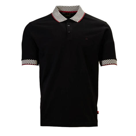 Merc London Checkerband Collar Polo Shirt Black Thumbnail 1