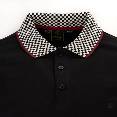 Merc London Checkerband Collar Polo Shirt Black Thumbnail 2