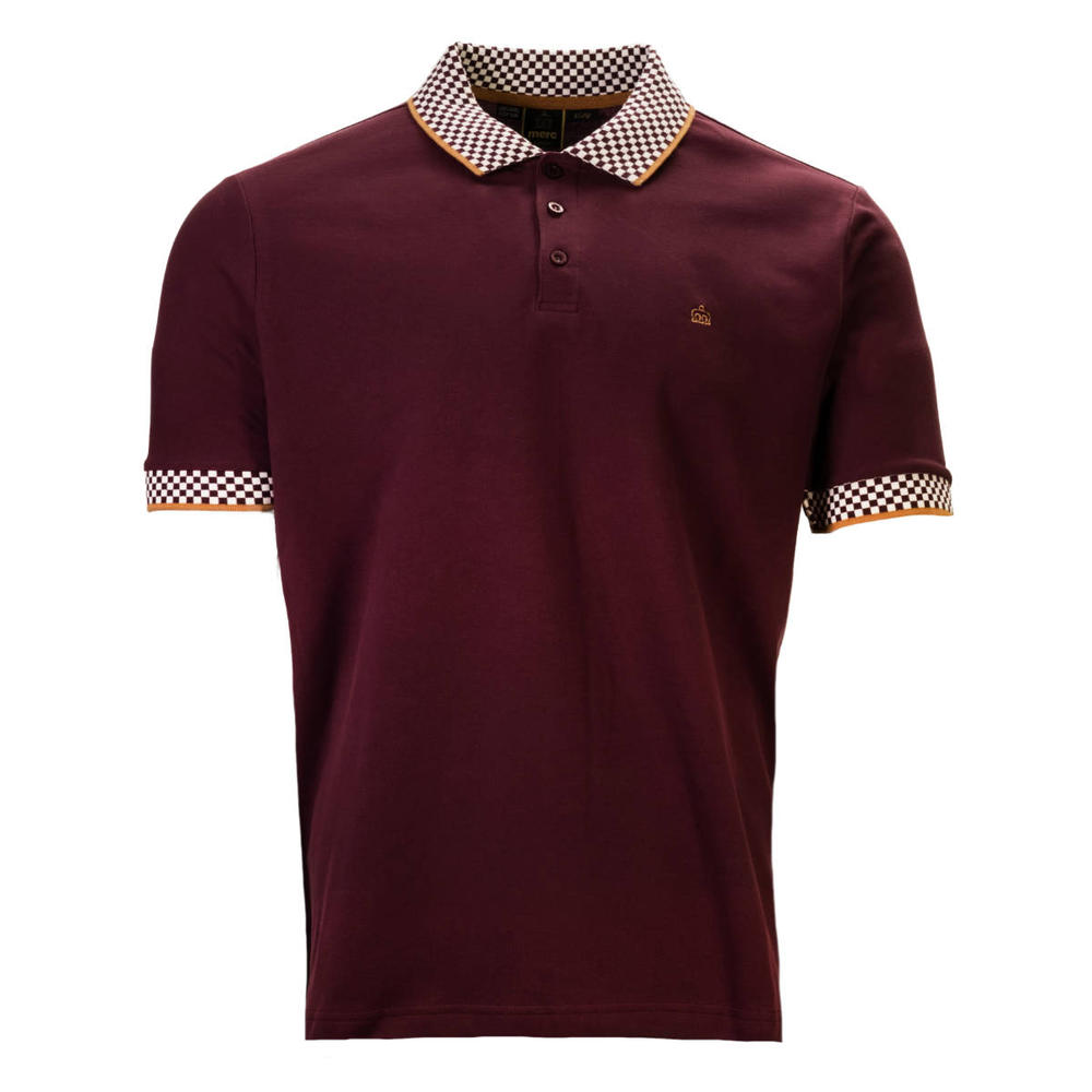 Merc London Checkerband Collar Polo Shirt Wine