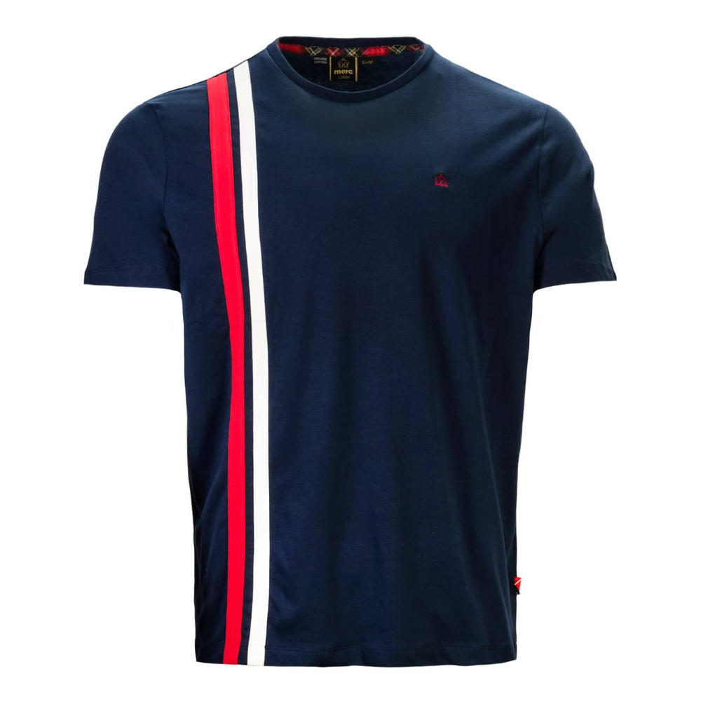 Merc London Racing Stripe Crew Neck T-Shirt Navy