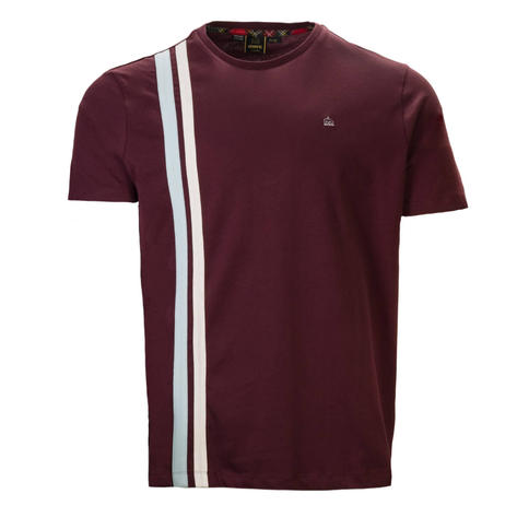 Merc London Racing Stripe Crew Neck T-Shirt Wine