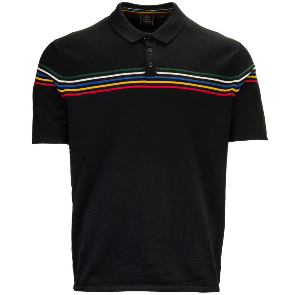 Merc London Fine Knit Multi Stripe Polo Shirt Black