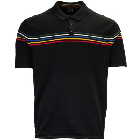 Merc London Fine Knit Multi Stripe Polo Shirt Black Thumbnail 1