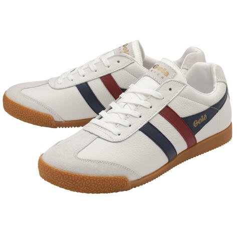 Gola Harrier Classic Twin Stripe Leather  Mens Trainer White Navy Red Thumbnail 3