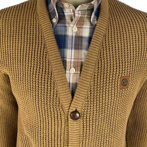 Trojan Records Waffle Knit Football Buttons Cardigan Camel Thumbnail 2