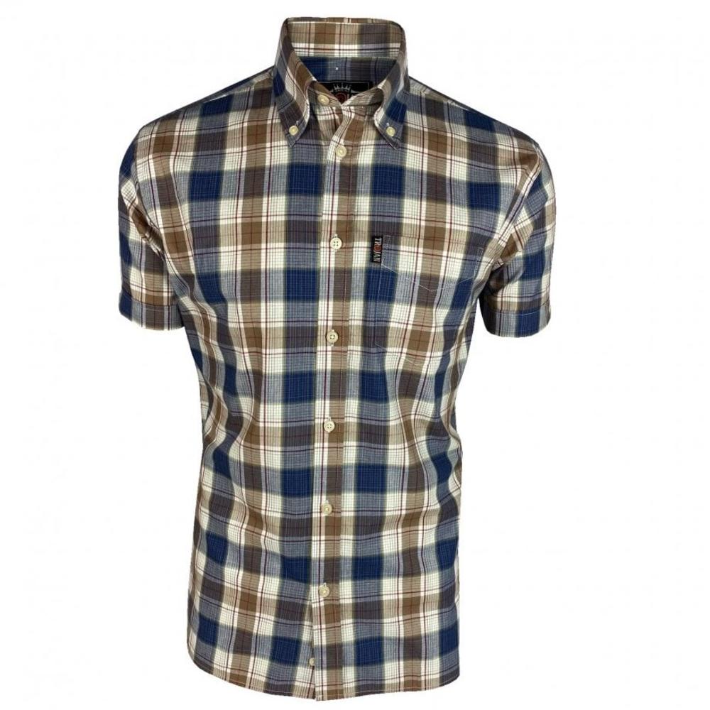 Trojan Records Graph Check Shirt With Pocket Square Brown / Navy