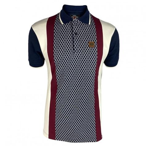 Trojan Records Geometric Panel And Stripe Polo Navy Thumbnail 1