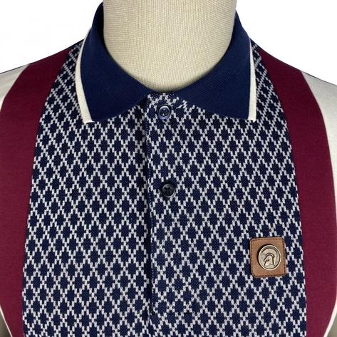 Trojan Records Geometric Panel And Stripe Polo Navy Thumbnail 2