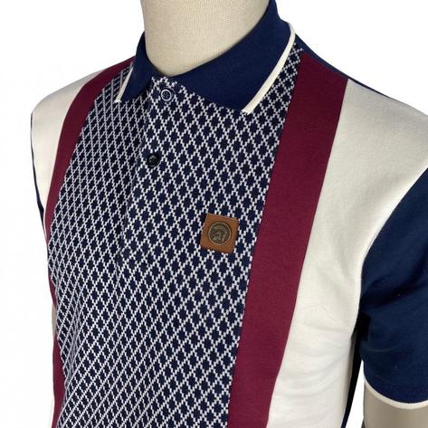 Trojan Records Geometric Panel And Stripe Polo Navy Thumbnail 3