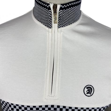 Trojan Records Funnel Zip Neck Checkerboard Top Ecru Thumbnail 2