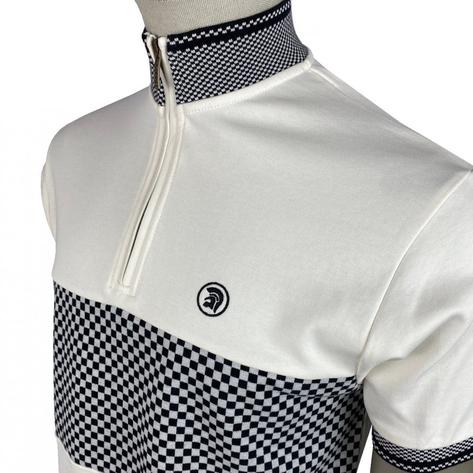 Trojan Records Funnel Zip Neck Checkerboard Top Ecru Thumbnail 3