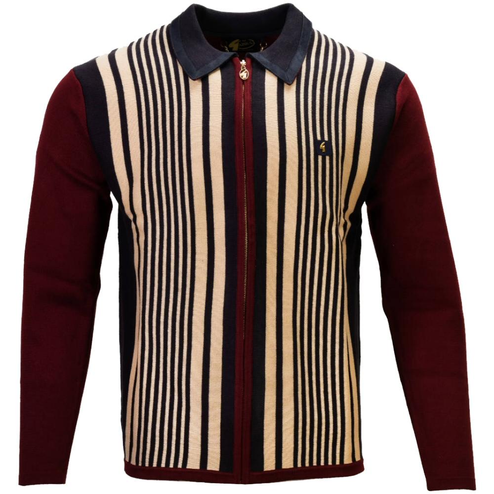 Gabicci Vintage Ltd Editon Zip Through Stripe Cardigan Burgundy