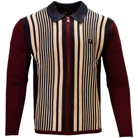 Gabicci Vintage Ltd Editon Zip Through Stripe Cardigan Burgundy Thumbnail 1