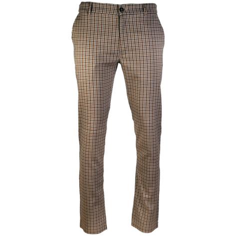 Gabicci Vintage Gunclub Check Mod Retro Trousers Beige Thumbnail 2