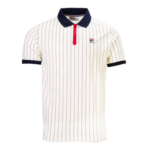 Fila Classic Vintage BB1 Striped Polo Shirt Off White Thumbnail 1