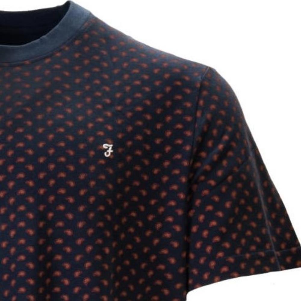 Farah Organic Cotton Paisley Print T Shirt Navy