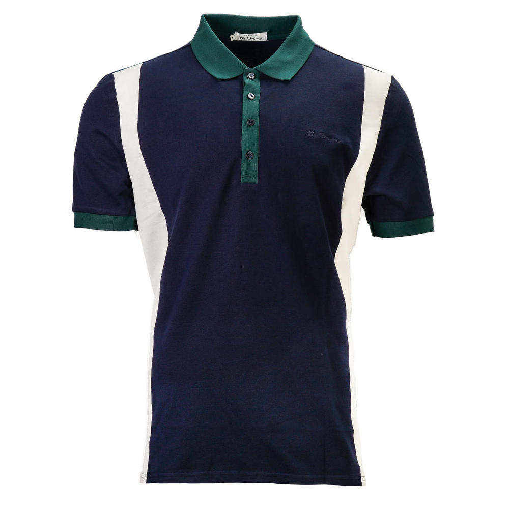 Ben Sherman Contrast Side Panels Pique Polo Shirt Navy Blue