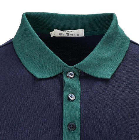 Ben Sherman Contrast Side Panels Pique Polo Shirt Navy Blue Thumbnail 2