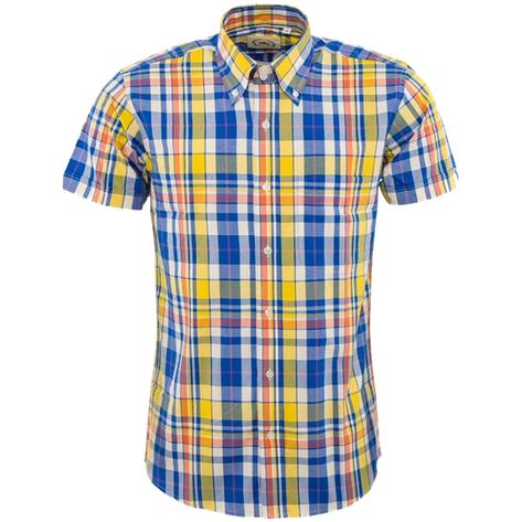 Relco Button Down Check Short Sleeve Shirt Yellow and Blue Thumbnail 1