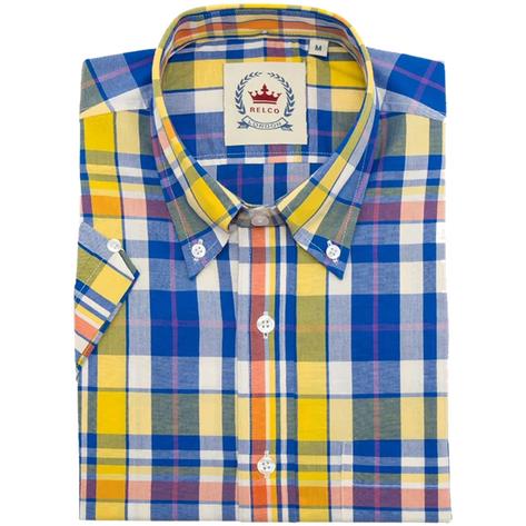 Relco Button Down Check Short Sleeve Shirt Yellow and Blue Thumbnail 2