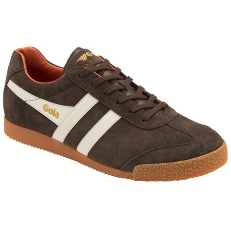 Gola Harrier Classic Twin Stripe Suede Trainer Brown / Off White / Orange Thumbnail 2