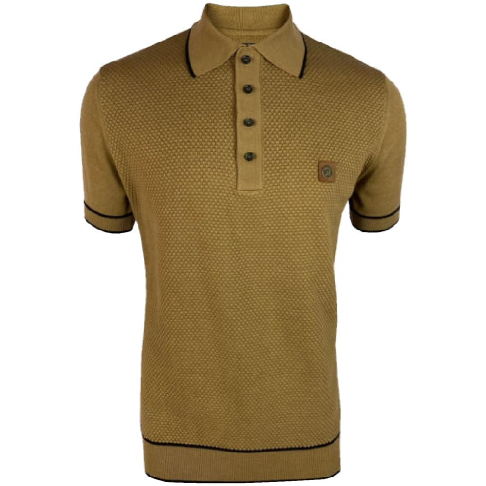 Trojan Fine Gauge Texture Knit Short Sleeve Polo Camel