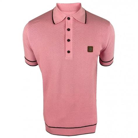 Trojan Fine Gauge Texture Knit Short Sleeve Polo Pink Thumbnail 1