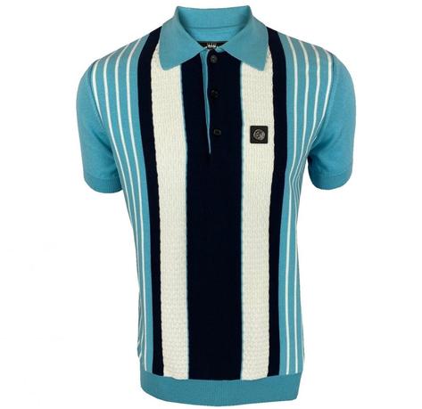 Trojan Records Texture Block Stripe Fine Knit Polo Mint