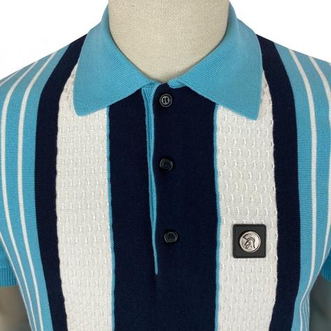 Trojan Records Texture Block Stripe Fine Knit Polo Mint Thumbnail 2