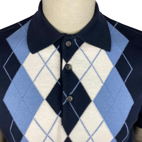 Trojan Records Argyle Diamond Fine Gauge Knit Polo Navy Thumbnail 3