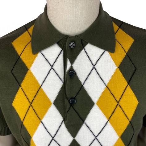 Trojan Records Argyle Diamond Fine Gauge Knit Polo Army Thumbnail 3