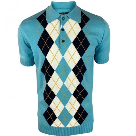 Trojan Records Argyle Diamond Fine Gauge Knit Polo Mint Thumbnail 1