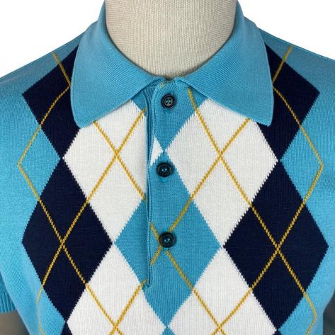 Trojan Records Argyle Diamond Fine Gauge Knit Polo Mint Thumbnail 3