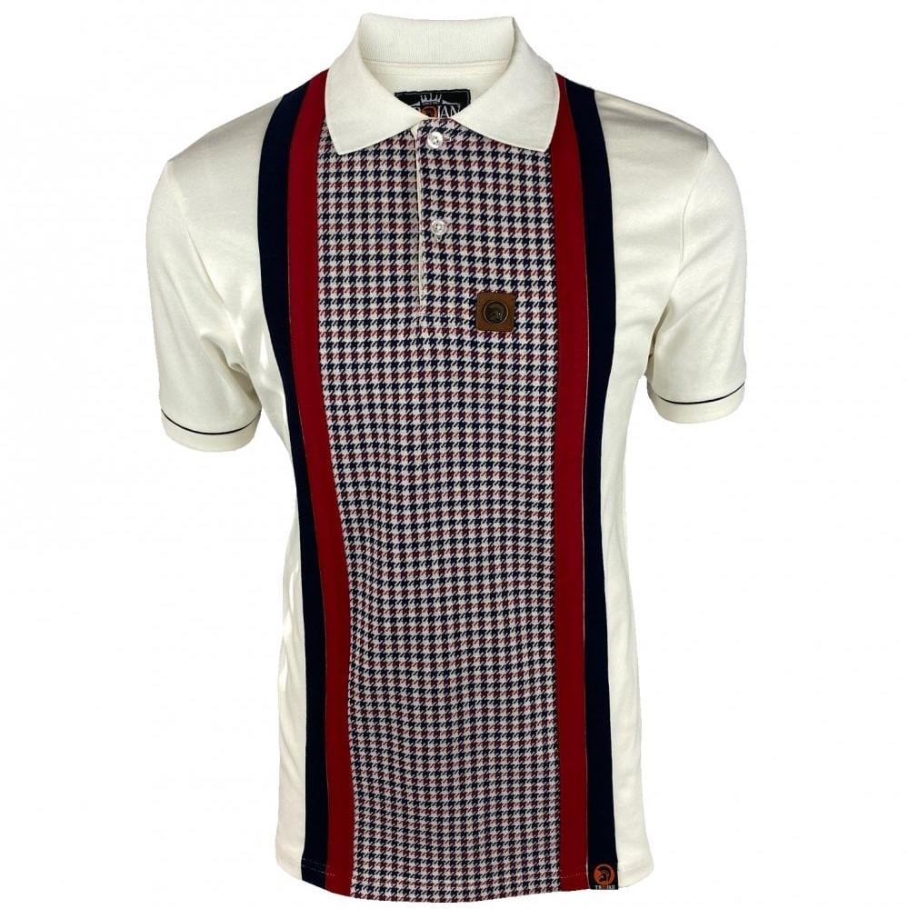 Trojan Records Houndstooth Panel Stripe Polo Ecru