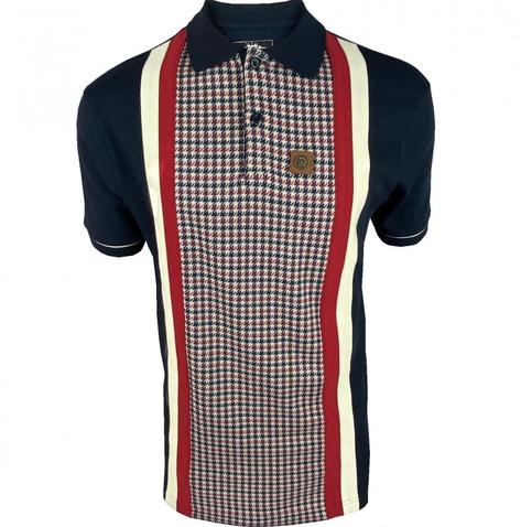 Trojan Records Houndstooth Panel Stripe Polo Navy Thumbnail 1