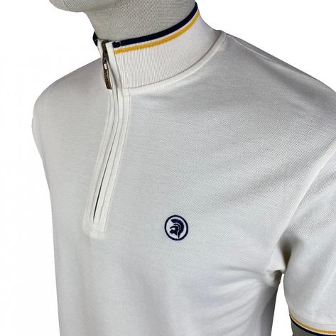 Trojan Records Tipped Funnel Zip  Neck Pique Top Ecru Thumbnail 2