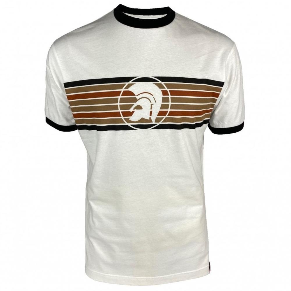 Trojan Records Helmet And Stripes Print Ringer T-Shirt Ecru