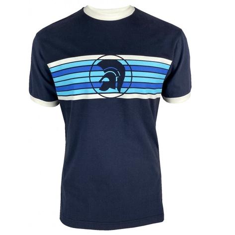 Trojan Records Helmet And Stripes Print Ringer T-Shirt Navy Thumbnail 1