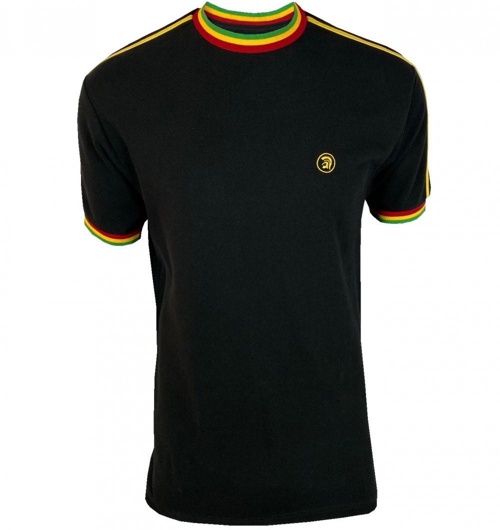 Trojan Records Twin Shoulder Stripe Pique T-Shirt Rasta