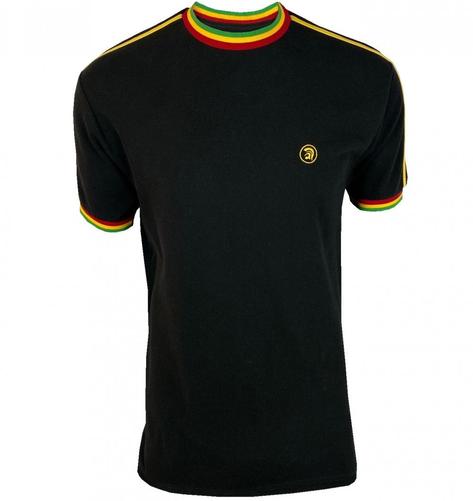 Trojan Records Twin Shoulder Stripe Pique T-Shirt Rasta Thumbnail 1