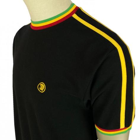 Trojan Records Twin Shoulder Stripe Pique T-Shirt Rasta Thumbnail 4