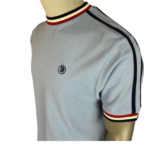 Trojan Records Twin Shoulder Stripe Pique T-Shirt Sky Thumbnail 3