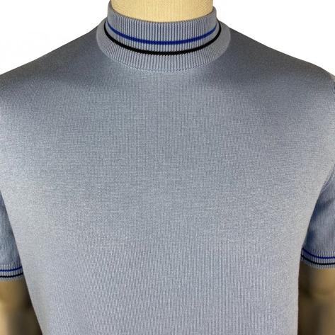 Ska & Soul Tipped Fine Gauge Knit Turtle Neck Top Sky Thumbnail 2