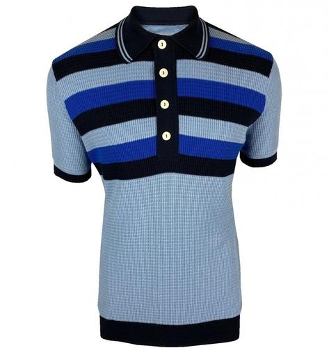 Ska & Soul Border Stripe Waffle Knit Polo Sky Thumbnail 1