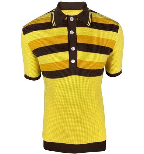 Ska & Soul Border Stripe Waffle Knit Polo Lemon Thumbnail 1