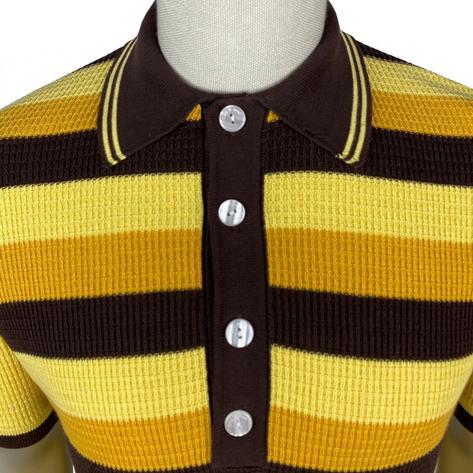 Ska & Soul Border Stripe Waffle Knit Polo Lemon Thumbnail 2