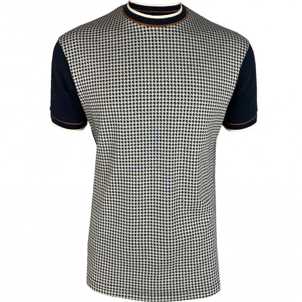 Ska & Soul Houndstooth Panel Crew Neck Navy